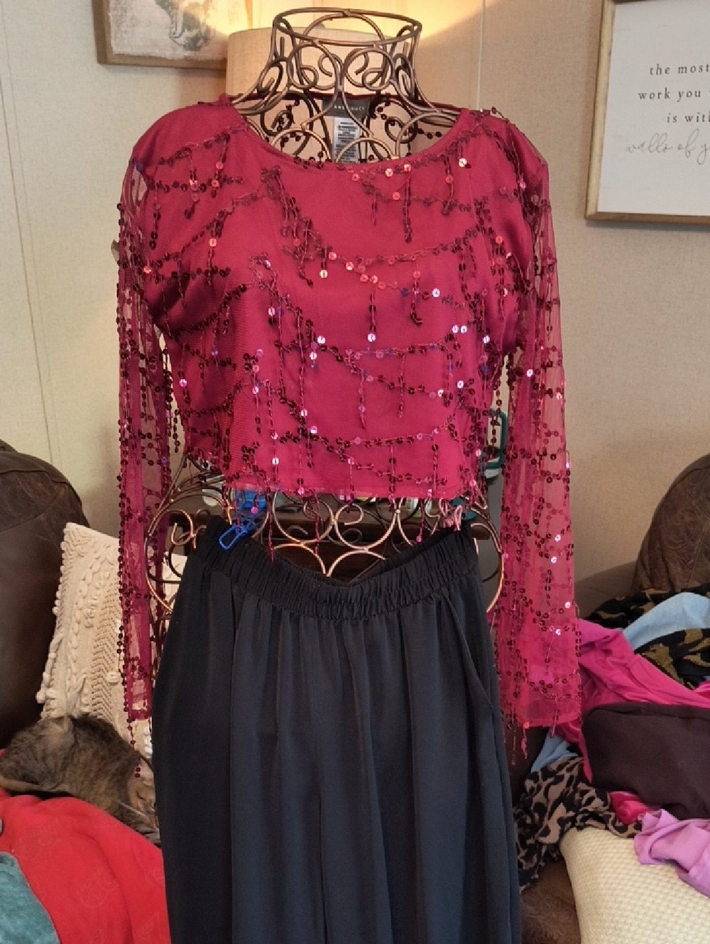 Maroon Sequin Embellished Top